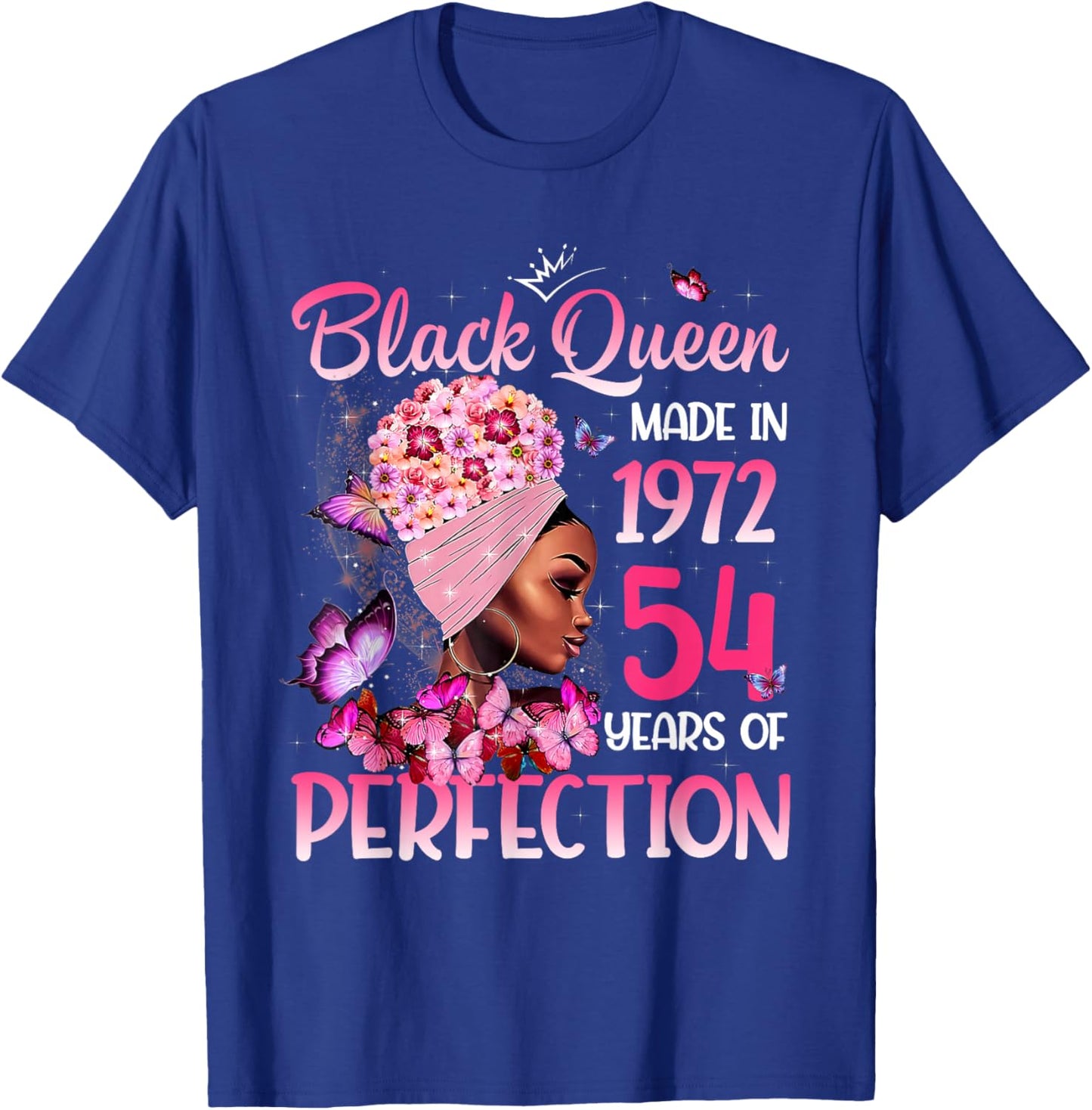 Black Queen Made in 1972 Floral 54th Birthday Afro Women T-Shirt - T-Shirt | Royal