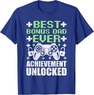 Gamer Stepdad Fathers Day, Bonus Dad Achievement Unlocked T-Shirt - T-Shirt | Royal