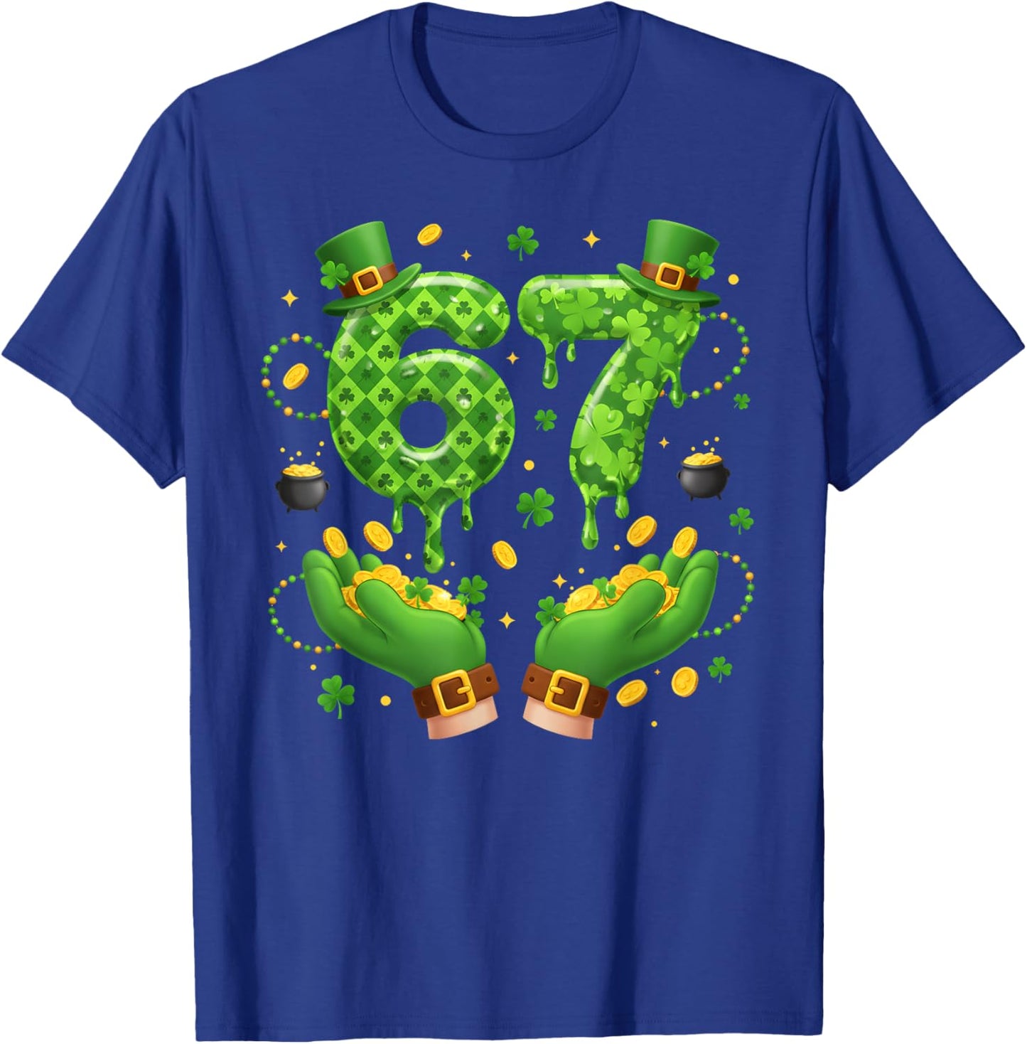 St Patrick’s Day 67 Meme Shamrocks Six Seven 6 7 Girls Boys T-Shirt - T-Shirt | Royal