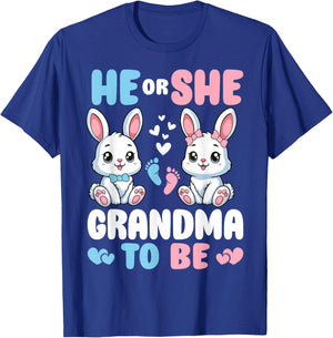He Or She Grandma To Be Easter Bunny Gender Reveal Party T-Shirt - T-Shirt | Royal