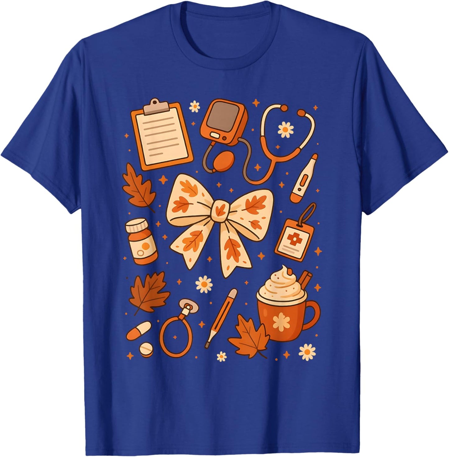 Thankful Nurse Fall Stethoscope Coquette Bow Thanksgiving T-Shirt - T-Shirt | Royal