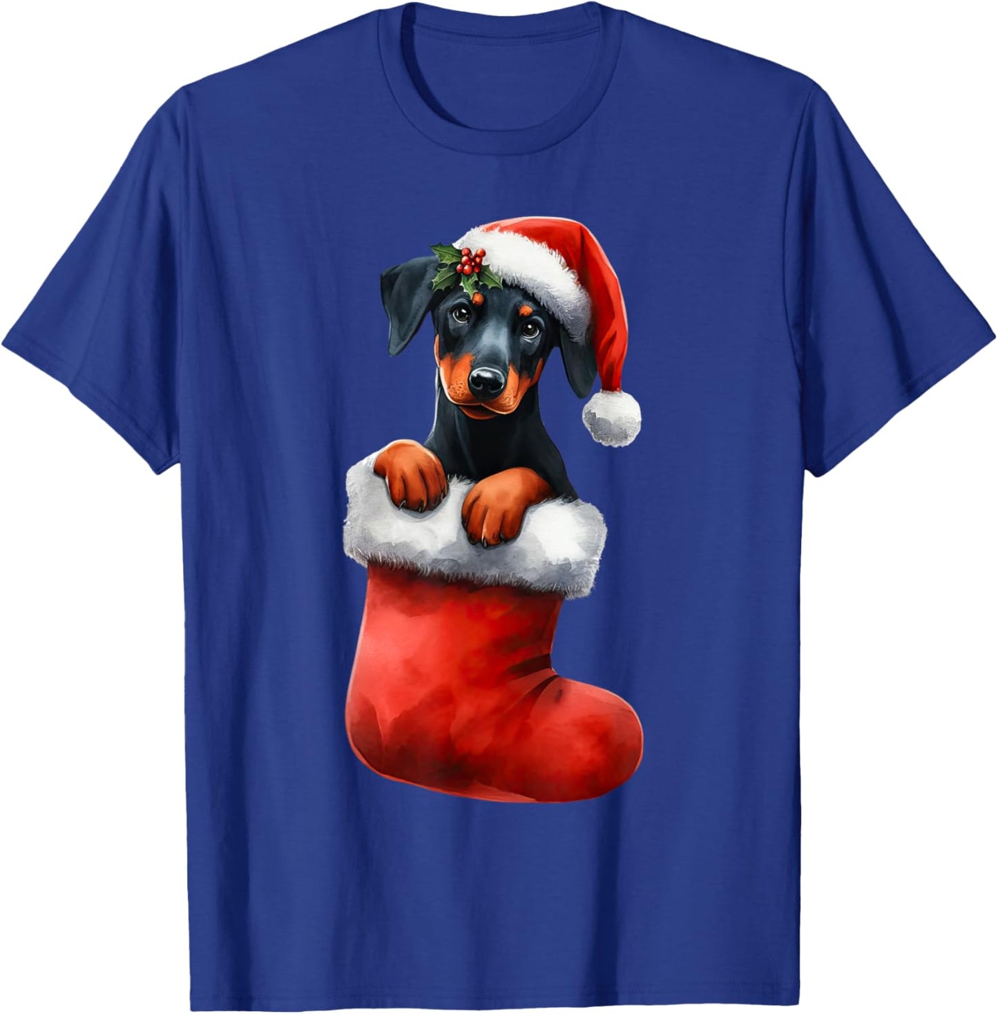 Doberman Pinscher In Sock Christmas Santa Hat Xmas Dog Lover T-Shirt - T-Shirt | Royal