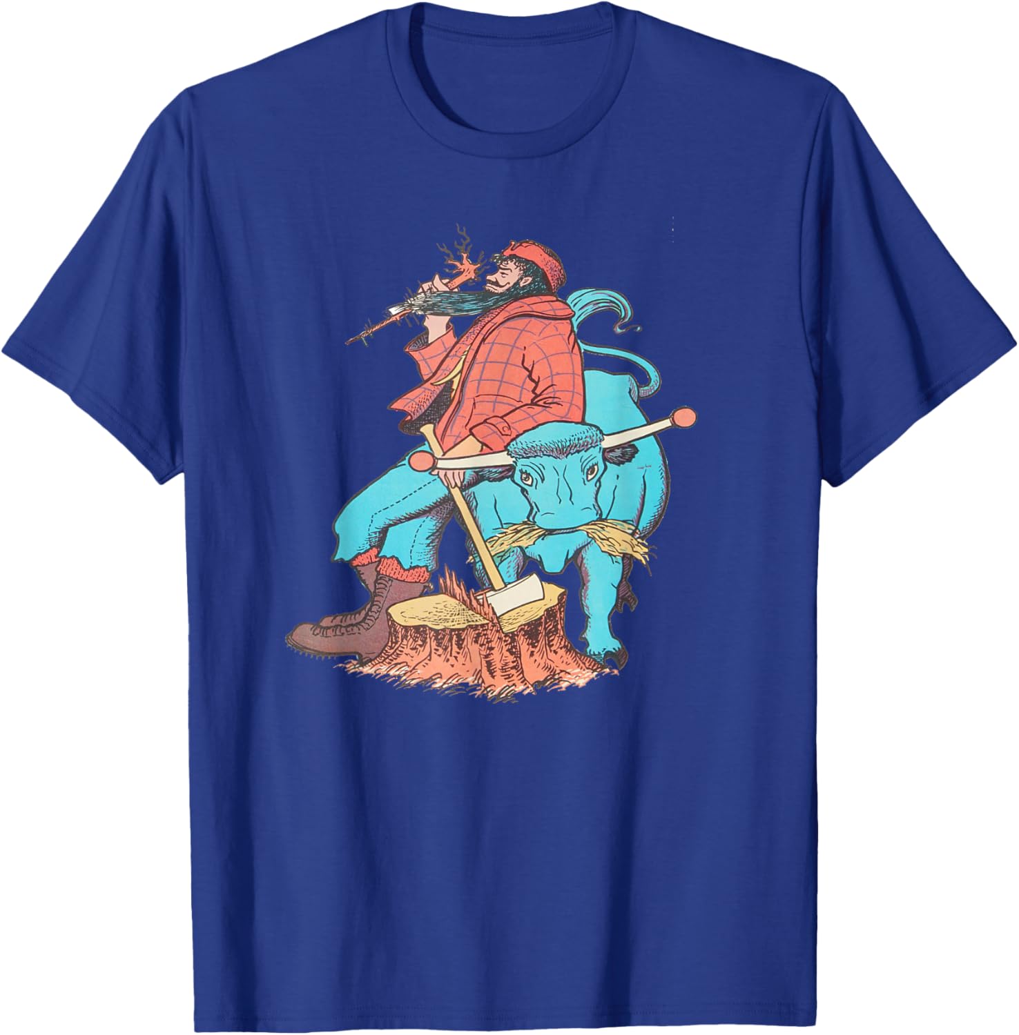 American Lumberjack Folk Hero Paul Bunyan & Babe The Blue Ox , Small, Black T-Shirt - T-Shirt | Royal