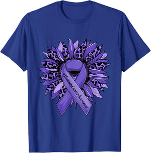 Leopard Sunflower and Periwinkle Ribbon Stomach Cancer T-Shirt - T-Shirt | Royal