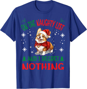 Cute Pembroke Welsh Corgi Dog Christmas On The Naughty List T-Shirt - T-Shirt | Royal