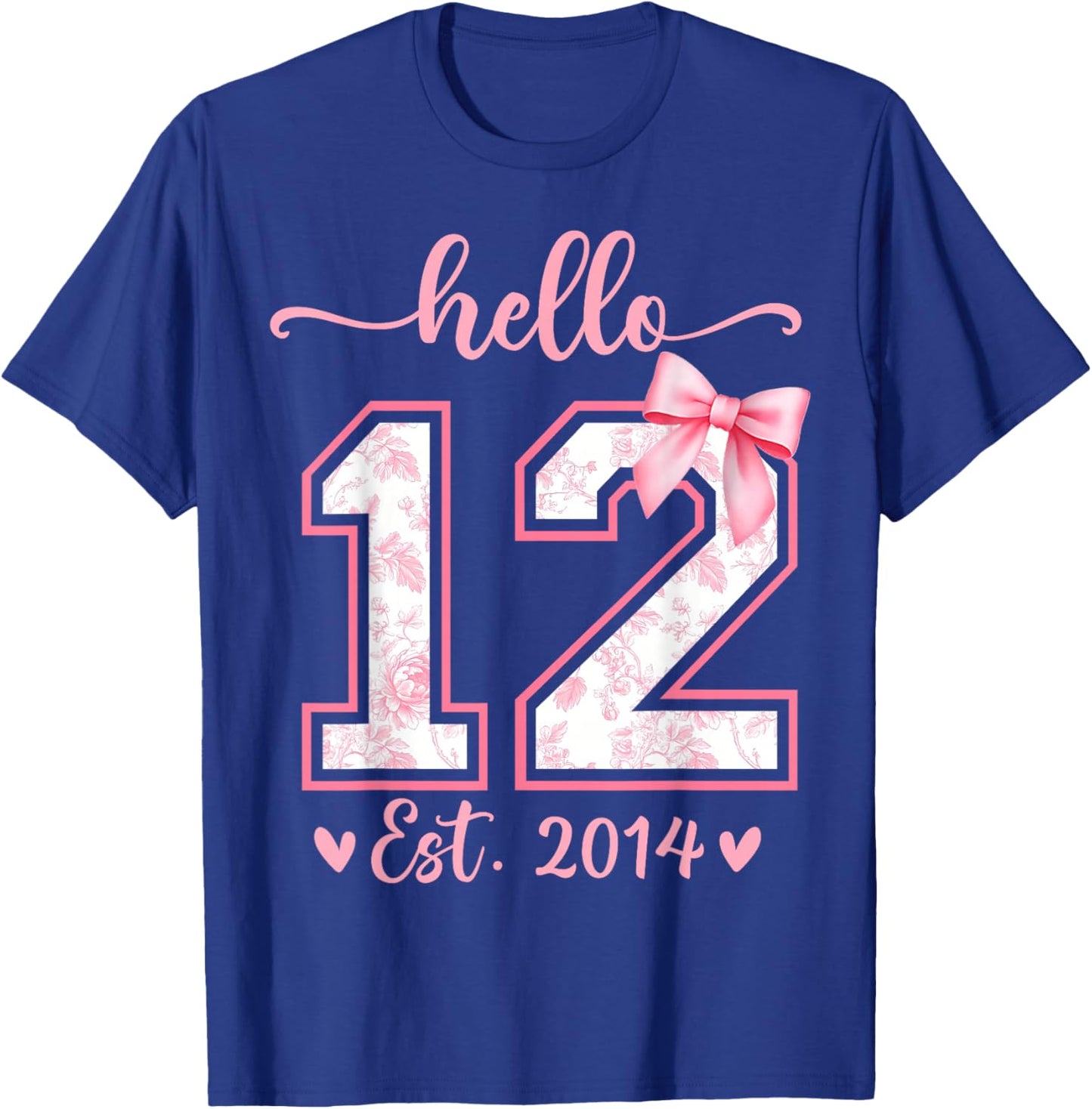 Hello Twelve Est 2014 12th Birthday Girl Coquette Bow T-Shirt - T-Shirt | Royal