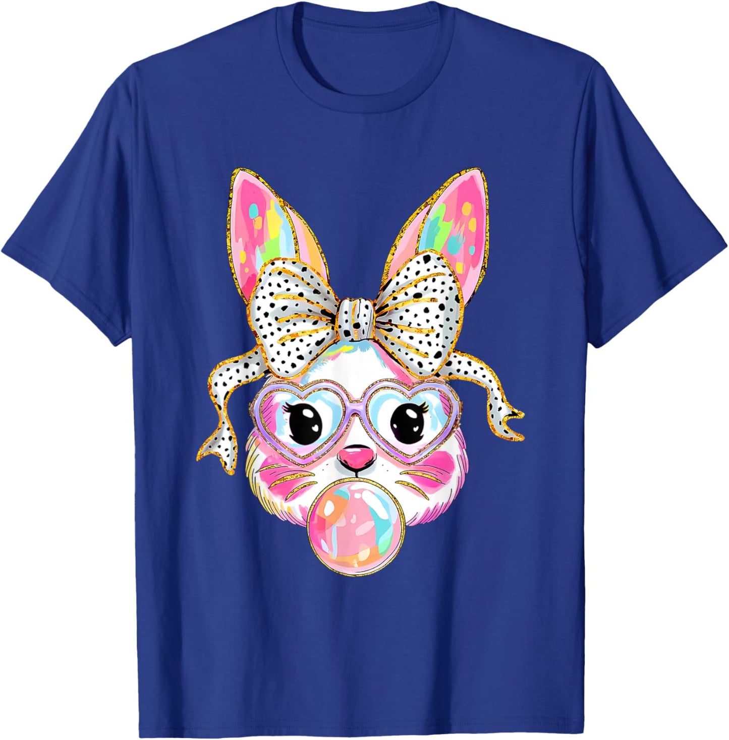 Rabbit Bunny Blowing Bubble Happy Easter Cute Bunny Lover T-Shirt - T-Shirt | Royal