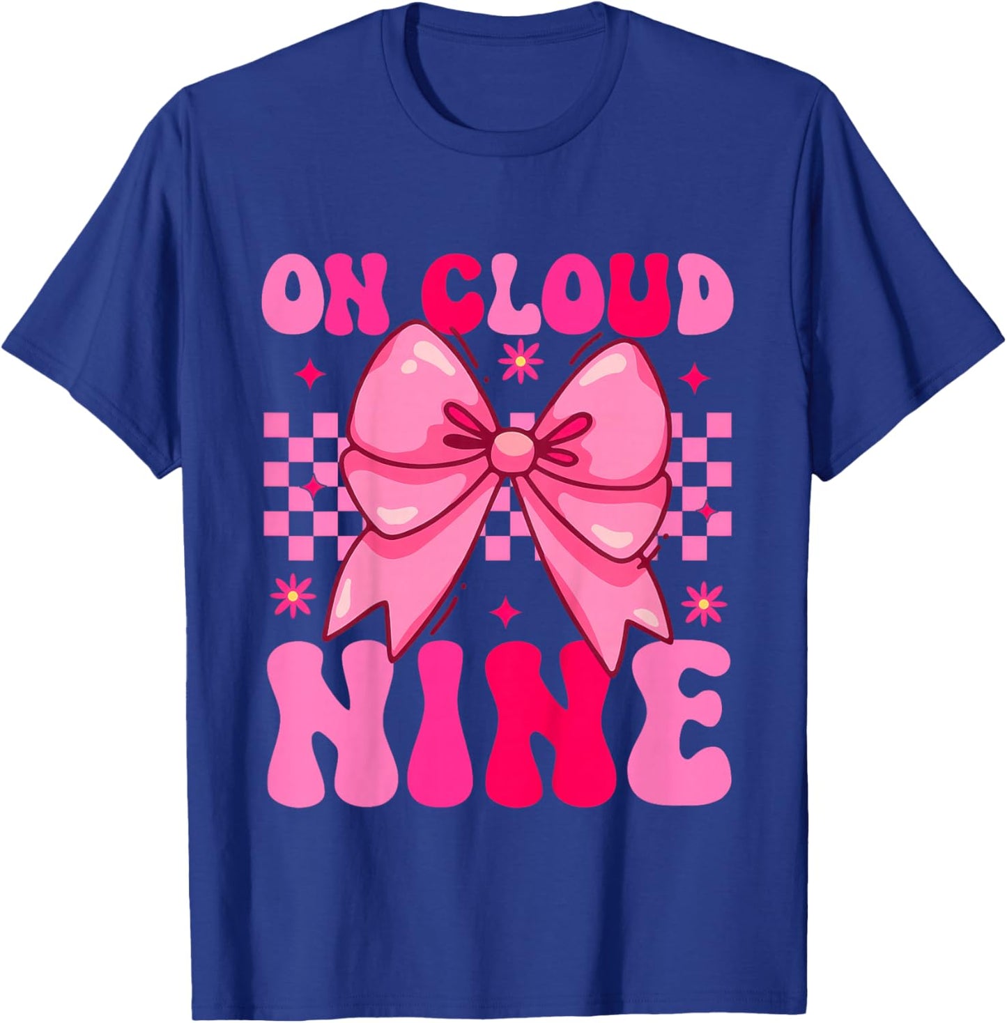 On Cloud Nine Bday 9th Birthday Girl Coquette Pink Bow T-Shirt - T-Shirt | Royal