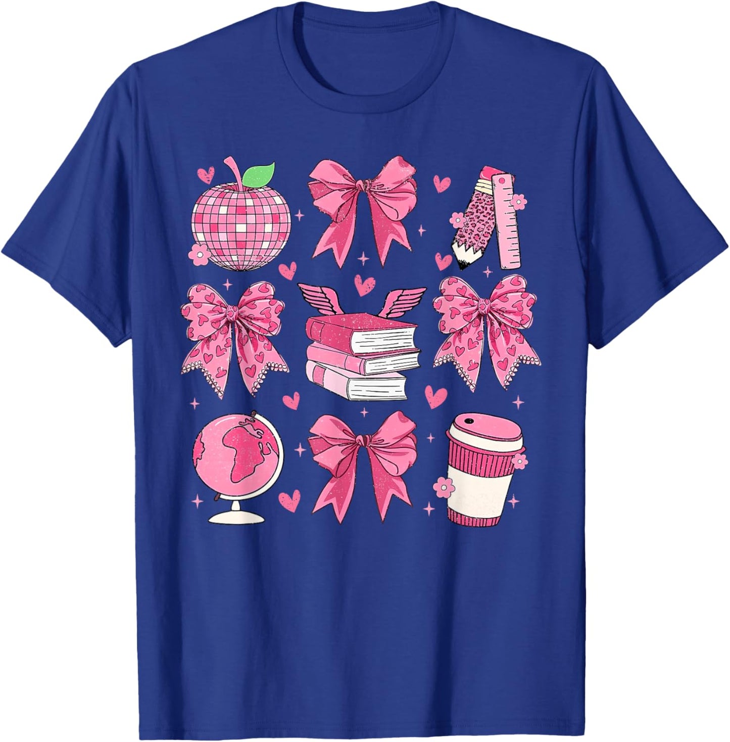 Coquette Pink Bow Apple Teacher Appreciation Valentine Day T-Shirt - T-Shirt | Royal