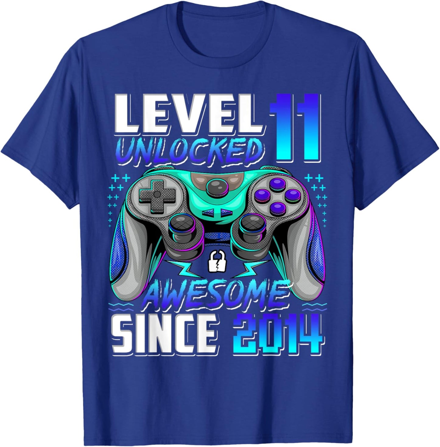 Level 11 Unlocked Awesome Since 2014 11th Birthday Gaming T-Shirt - T-Shirt | Royal