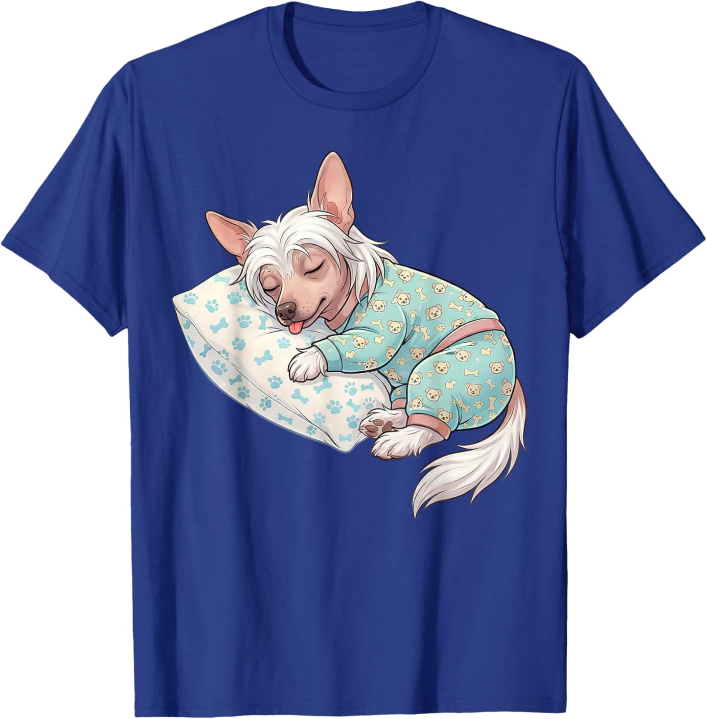Cute Chinese Crested Dog Sleeping in Pajamas Bedtime Art T-Shirt - T-Shirt | Royal