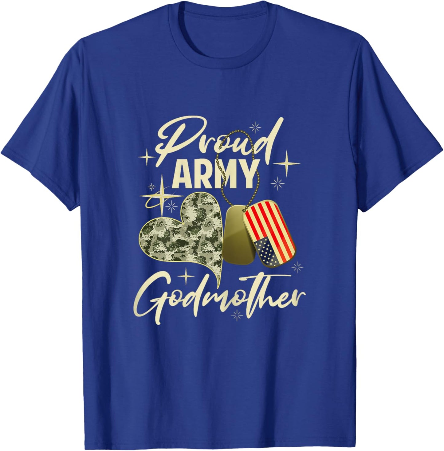Proud Army Godmother Camouflage Mother's Day Dog Tag US Flag T-Shirt - T-Shirt | Royal