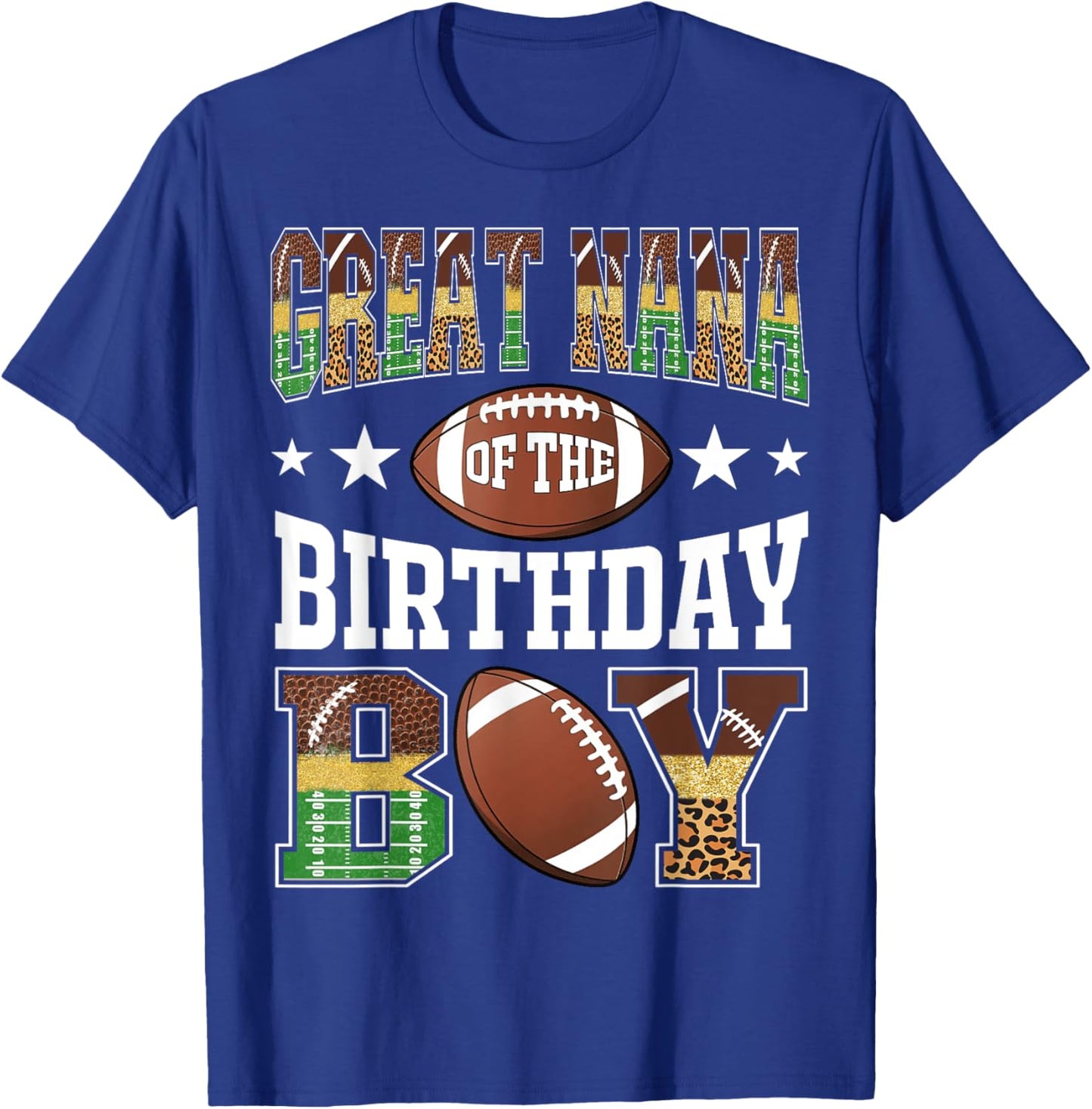 Great Nana Of The Birthday Boy Football Leopard Game Day T-Shirt - T-Shirt | Royal