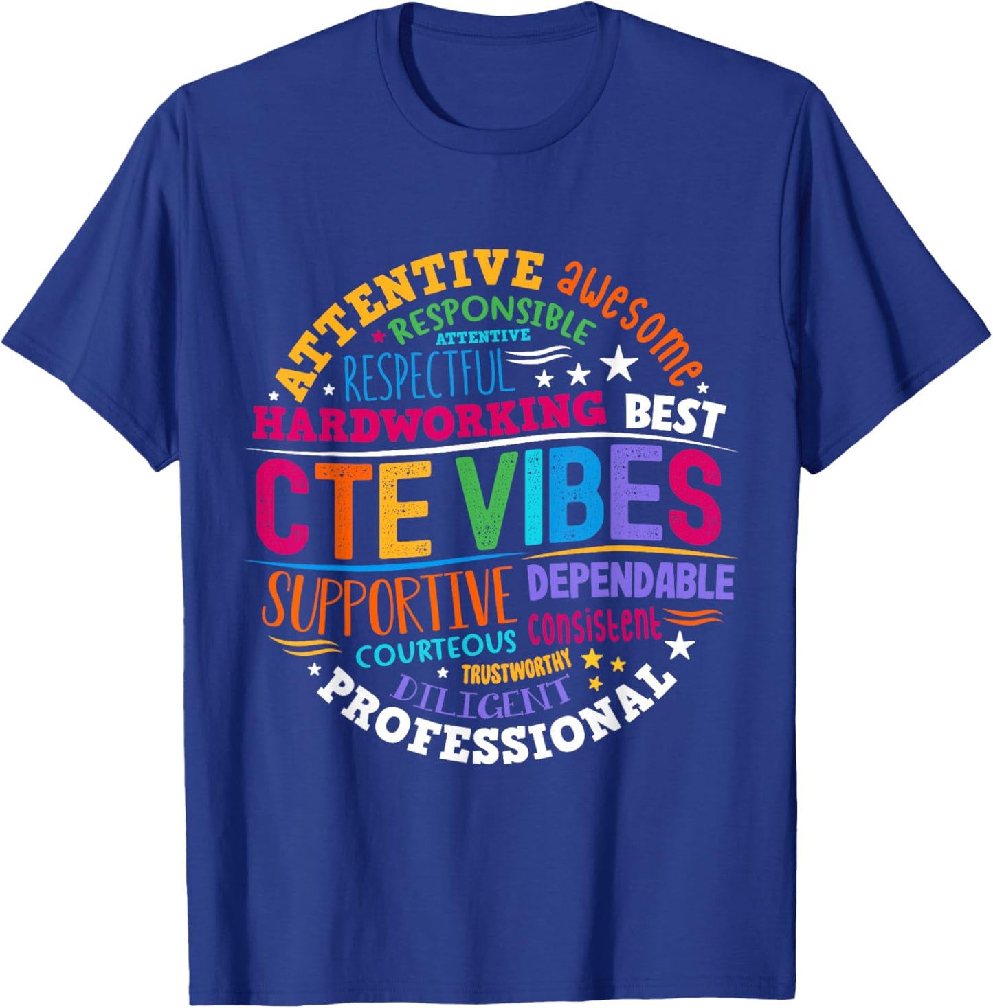Groovy CTE Vibes Teacher Back To School Teachers Students T-Shirt - T-Shirt | Royal