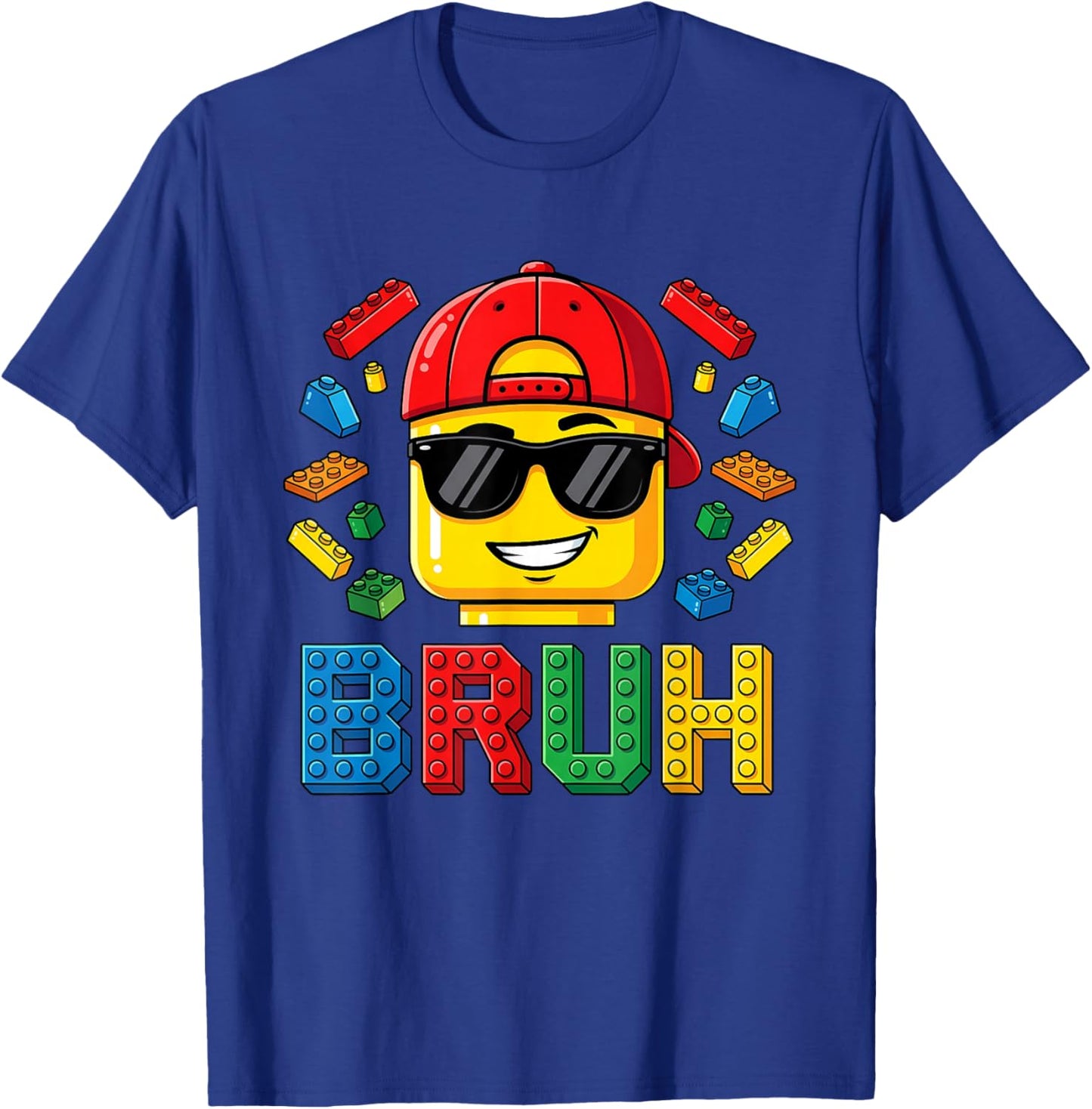 Bruh Master Builder Birthday Boy Building Bricks Blocks Kids T-Shirt - T-Shirt | Royal
