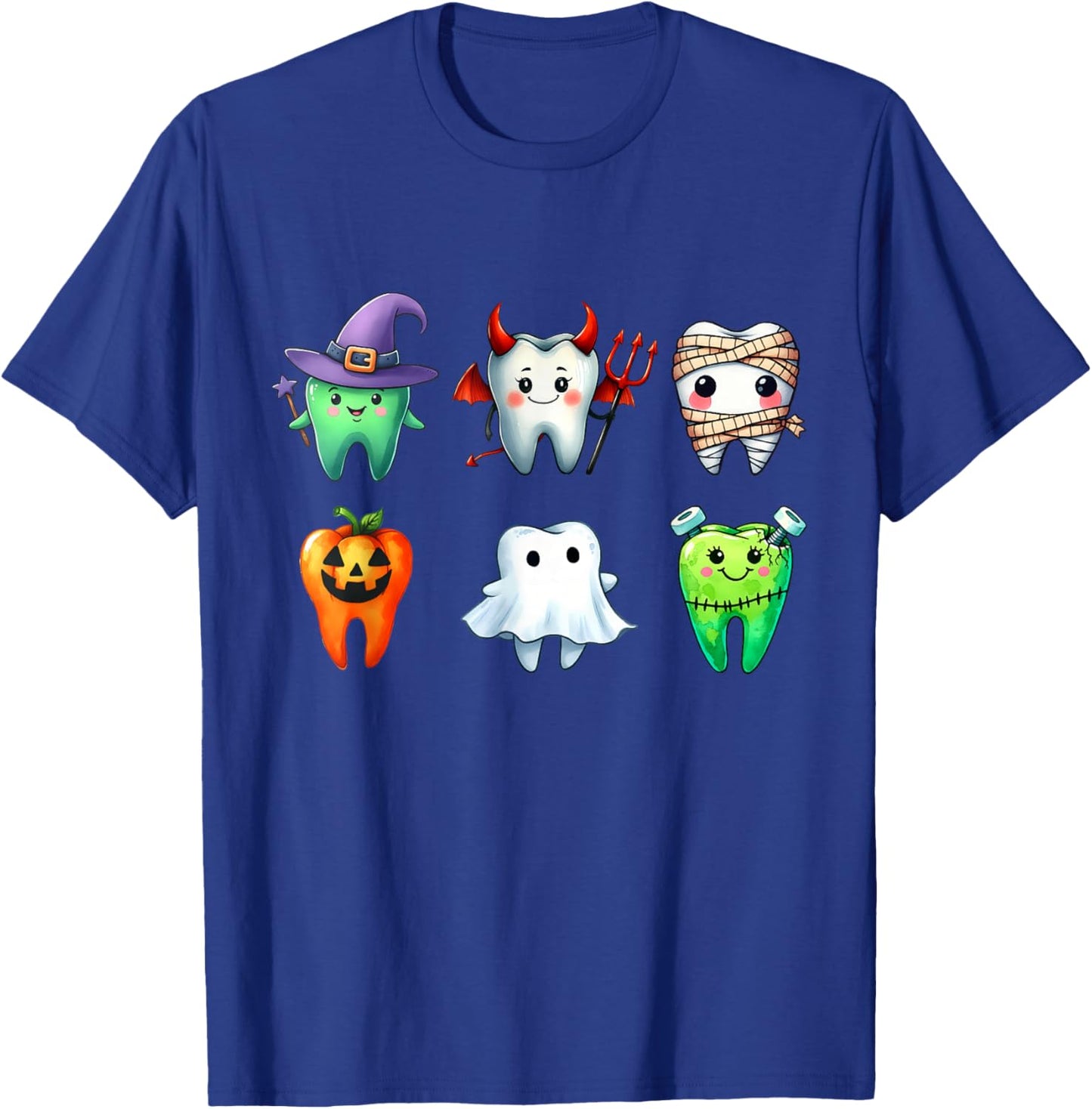 Teeth Ghost Pumpkin Witch Cute Dental Halloween Dentist T-Shirt - T-Shirt | Royal