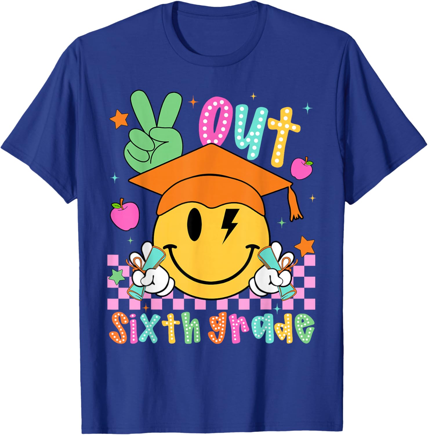 Last Day of School Peace Out 6th Grade Boy Girl Smile Face T-Shirt - T-Shirt | Royal
