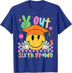 Last Day of School Peace Out 6th Grade Boy Girl Smile Face T-Shirt - T-Shirt | Royal