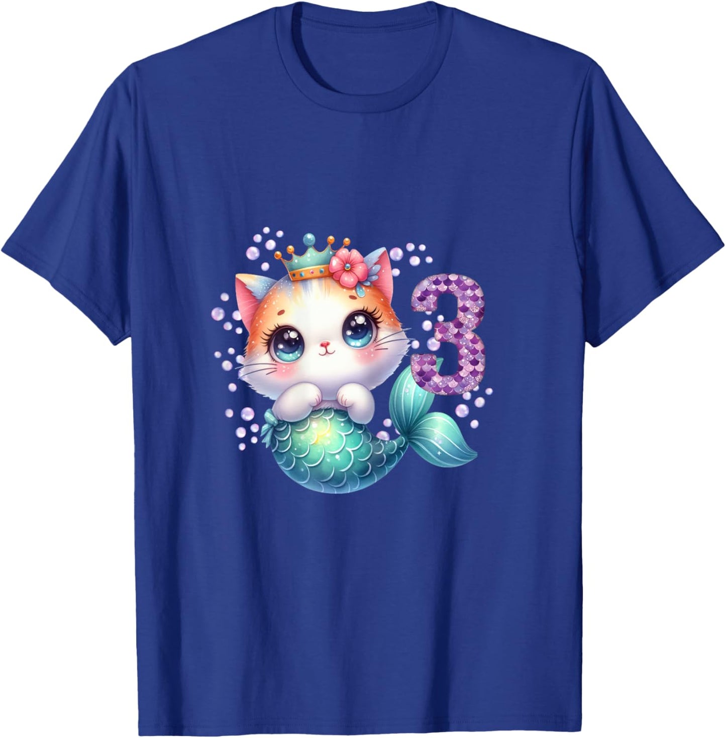Cat Mermaid 3rd Birthday 3 Year Old Party Girls Outfit T-Shirt - T-Shirt | Royal