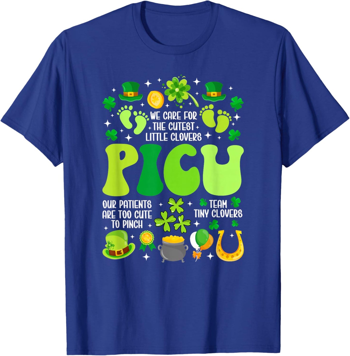 Groovy St. Patrick's Day PICU Nurse Shamrock PICU Nursing T-Shirt - T-Shirt | Royal