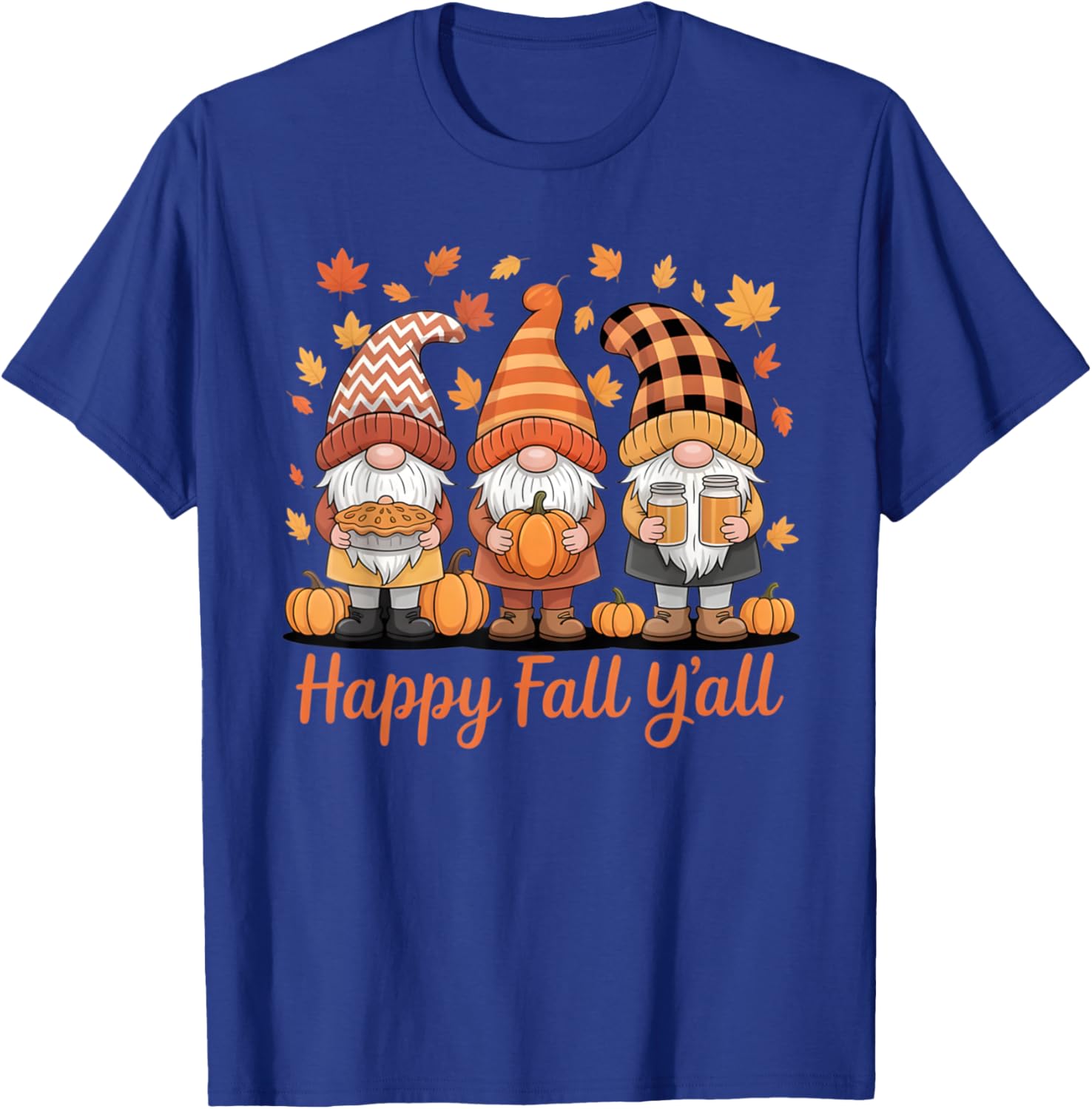 Happy Fall Y'all Gnome Pumpkin Autumn Thanksgiving Gifts T-Shirt - T-Shirt | Royal