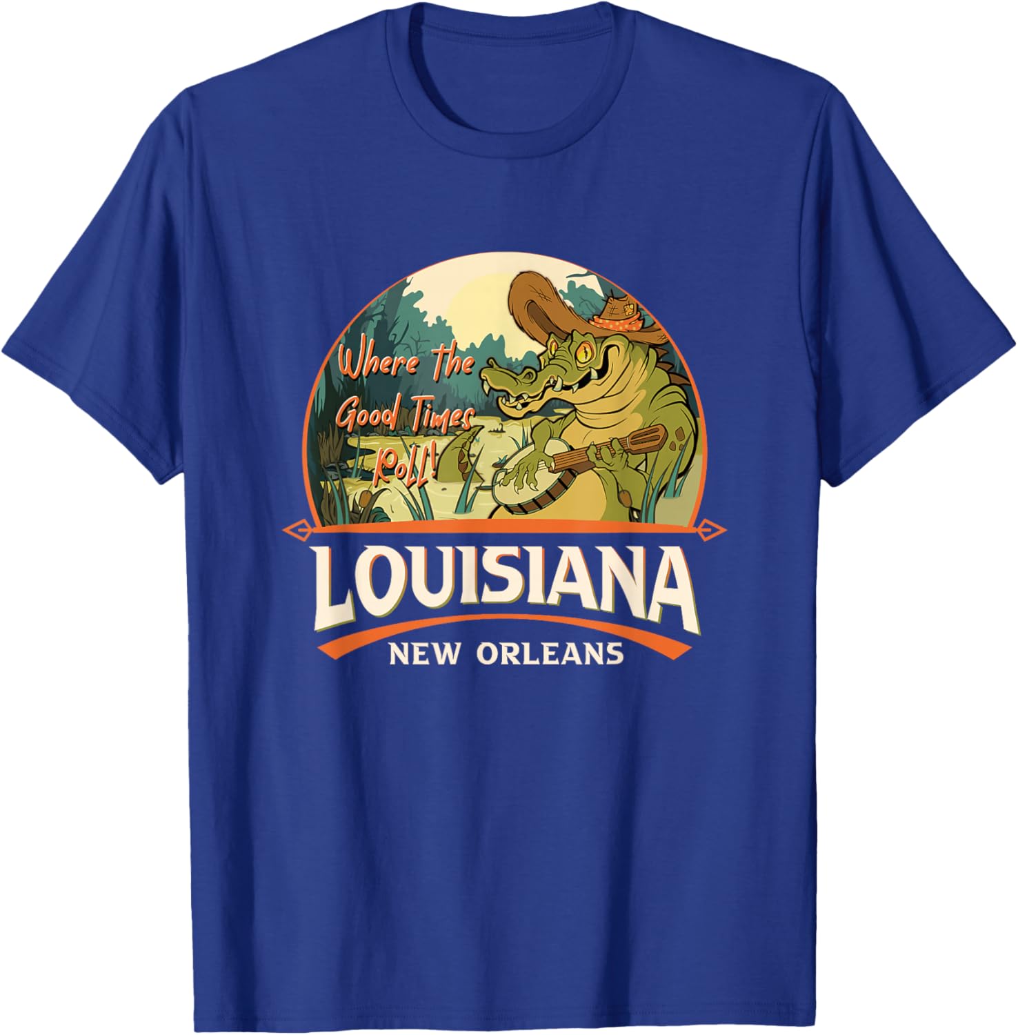 New Orleans Louisiana LA USA Swamp Alligator Playing Banjo T-Shirt - T-Shirt | Royal