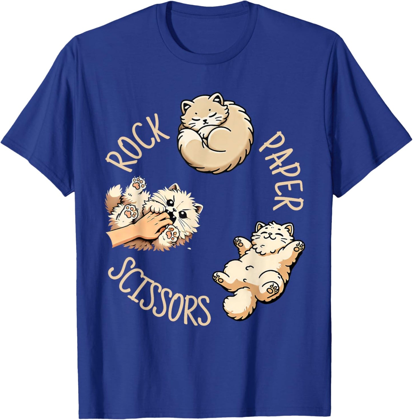 Funny Cat Rock Paper Scissors Game Cute Cat Women Men Kids T-Shirt - T-Shirt | Royal