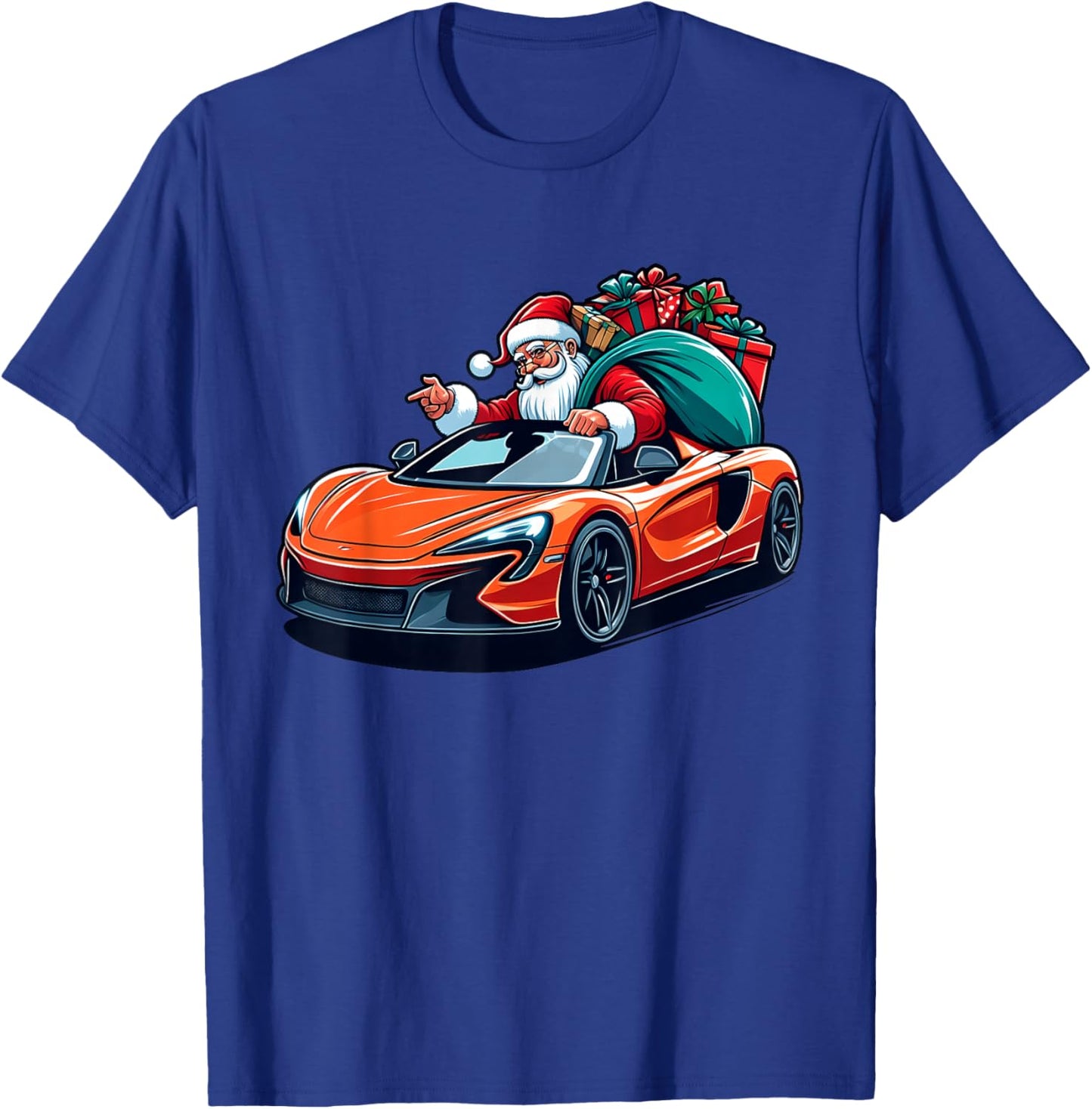 Funny Cool Santa Driving Sport Car Christmas Driver Pajama T-Shirt - T-Shirt | Royal