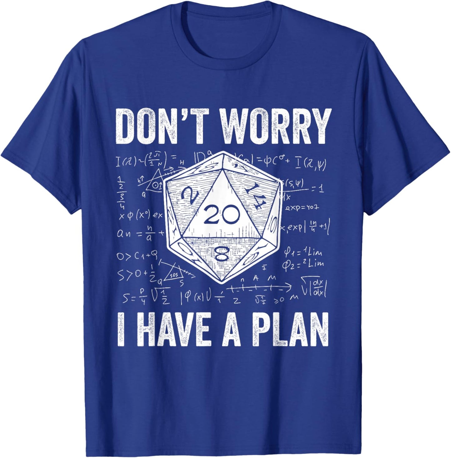 Dont Worry I Have A Plan Funny D20 Dice Math RPG Gamer Humor T-Shirt - T-Shirt | Royal
