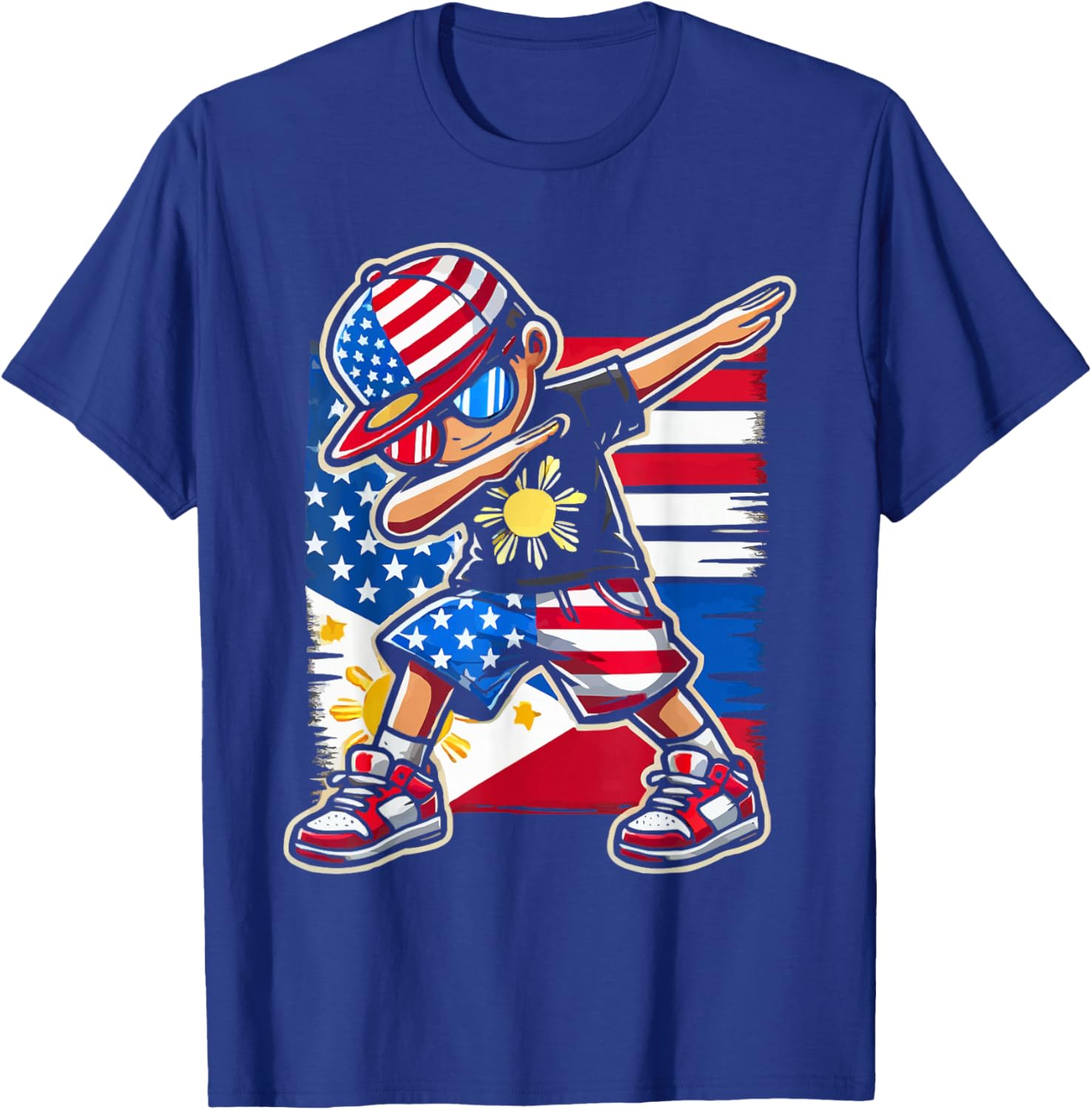 Half Filipino Half American USA Flag Philippines America T-Shirt - T-Shirt | Royal