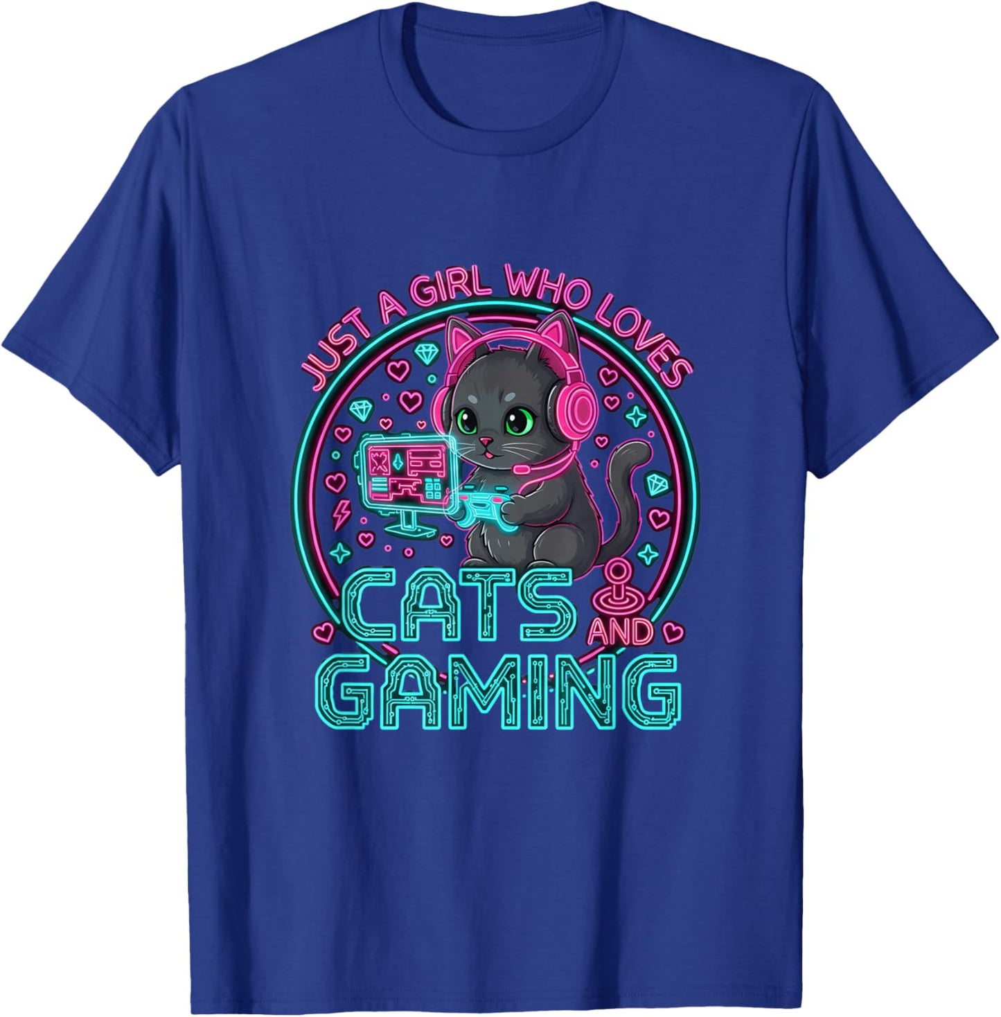 Just A Girl Who Loves Cats and Gaming Girls Gamer Cat T-Shirt - T-Shirt | Royal