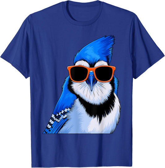Blue Jay Bird with Sunglasses Birdwatching T-Shirt - T-Shirt | Royal