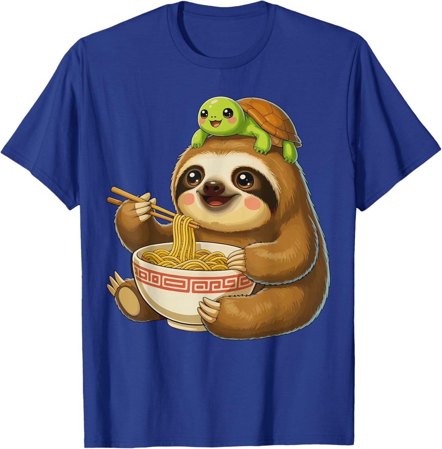 Sloth Eating Ramen with Turtle on Head T-Shirt - T-Shirt | Royal