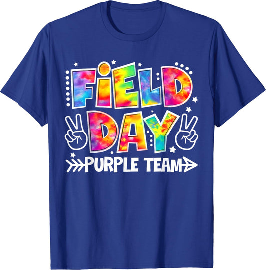 Funny Field Day Games Purple Team Tie Dye Teacher Kids T-Shirt - T-Shirt | Royal
