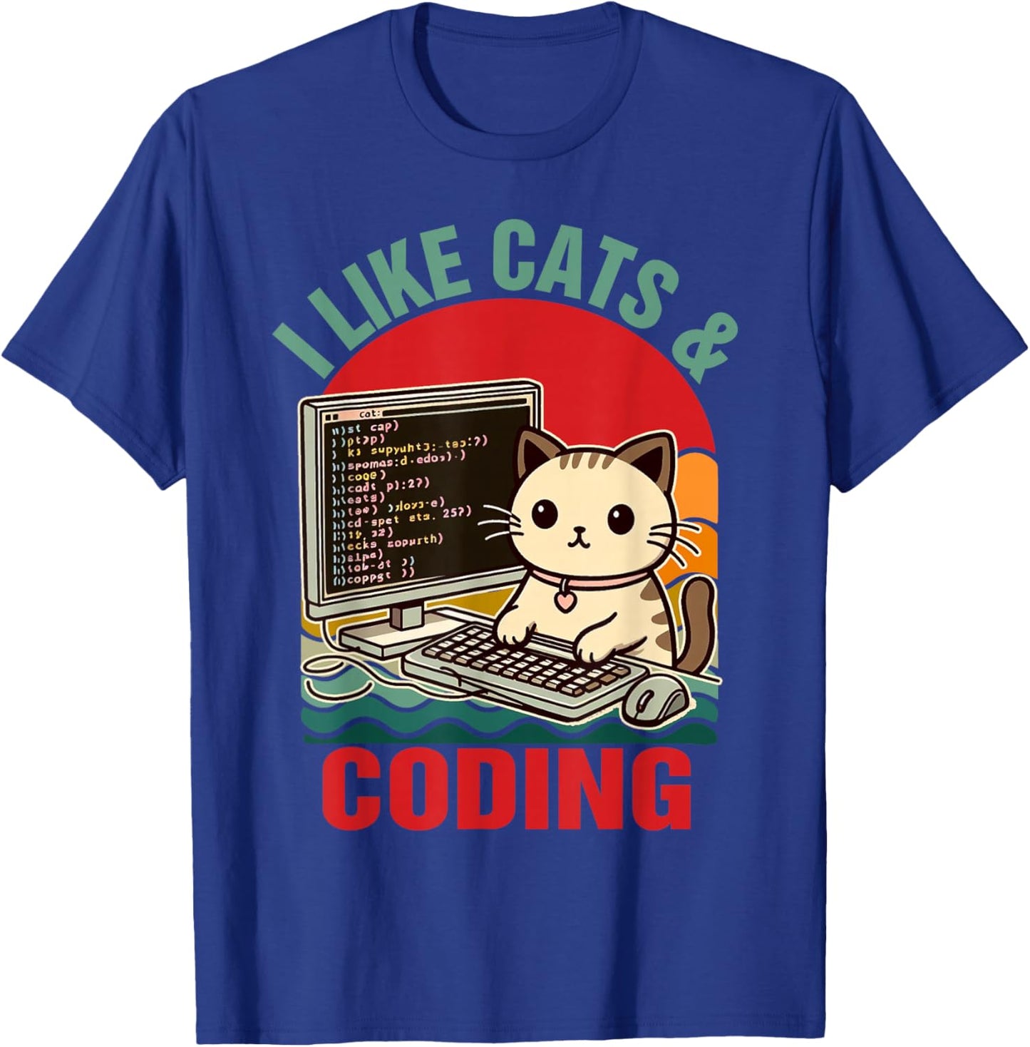 Coder Programmer Cat Lover Cat Dad I Like Cats & Coding T-Shirt - T-Shirt | Royal