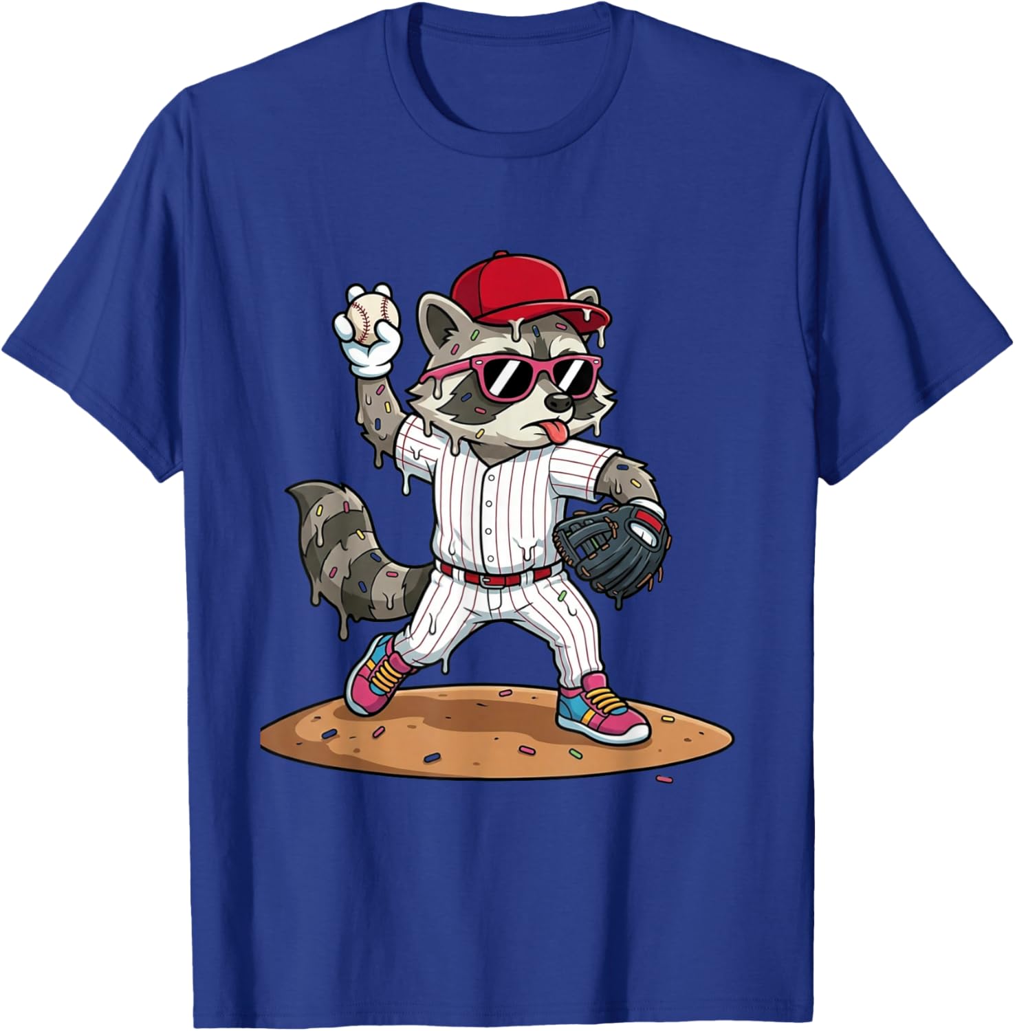 Funny Trash Panda Raccoon Baseball Drip Mascot Kids T-Shirt - T-Shirt | Royal