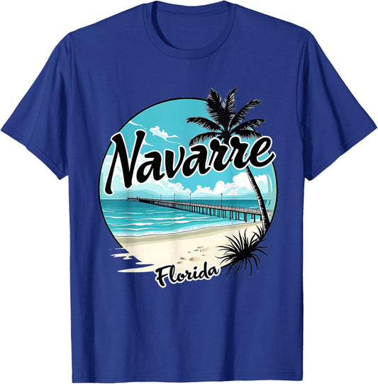 Scenic Navarre Florida Beach and Pier Art T-Shirt - T-Shirt | Royal
