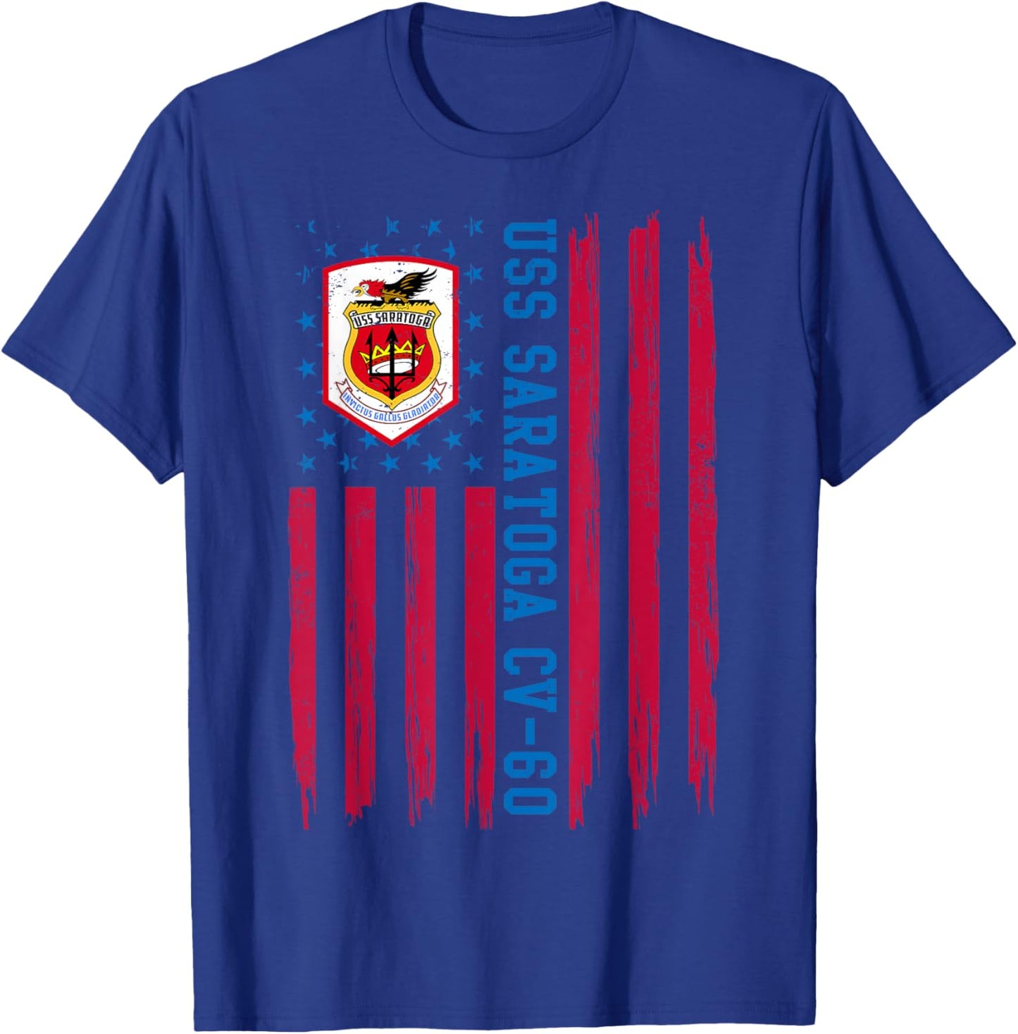 USS Saratoga CV-60 American Flag Aircraft Carrier Veteran Men T-Shirt - T-Shirt | Royal