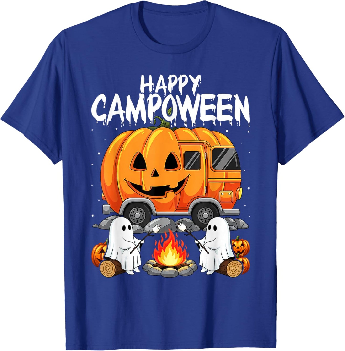 Happy Camp-O-Ween Halloween Camping Ghosts and Campfires T-Shirt - T-Shirt | Royal