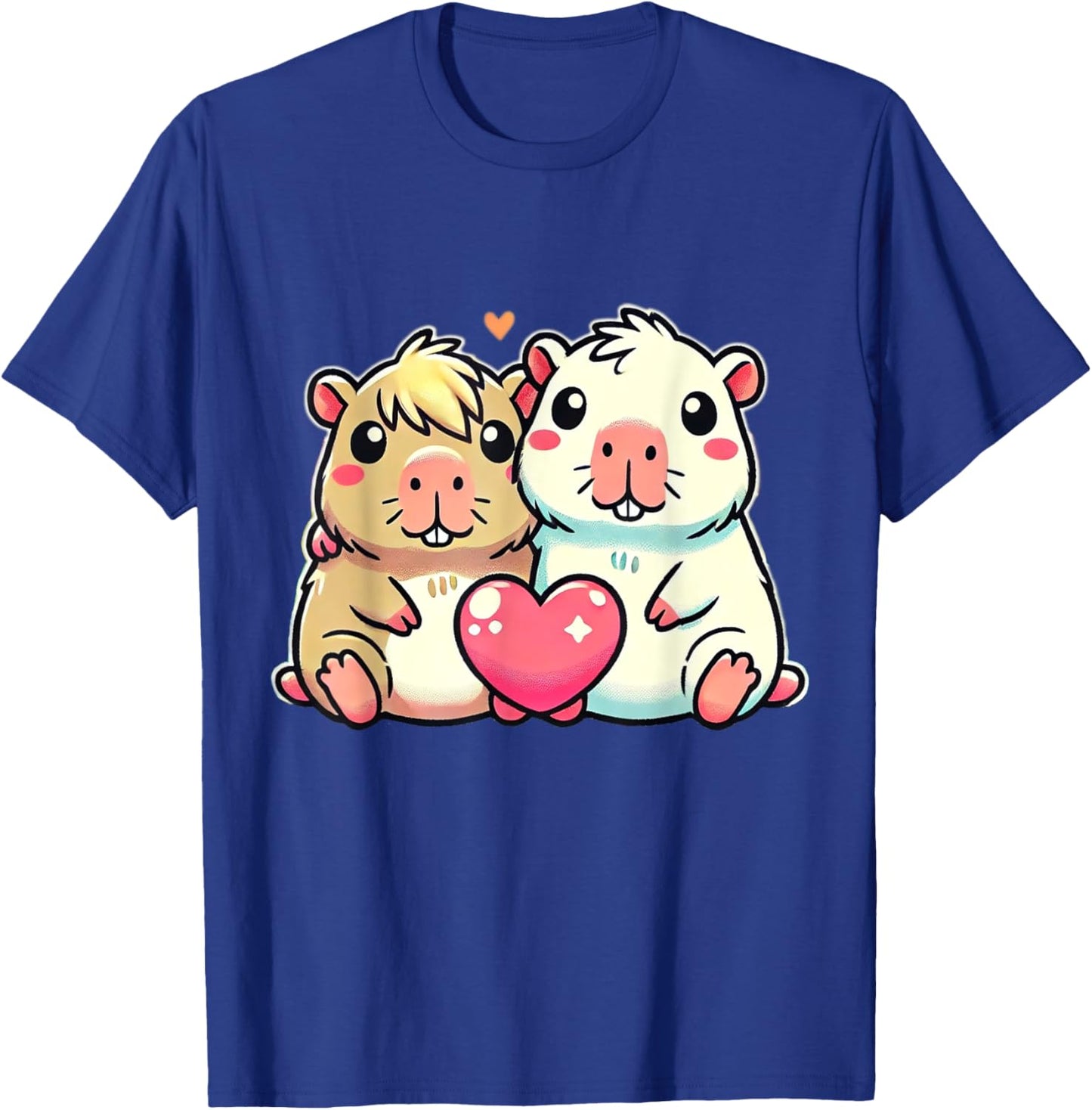 Kawaii Capybara Couple with Heart Love Design T-Shirt - T-Shirt | Royal