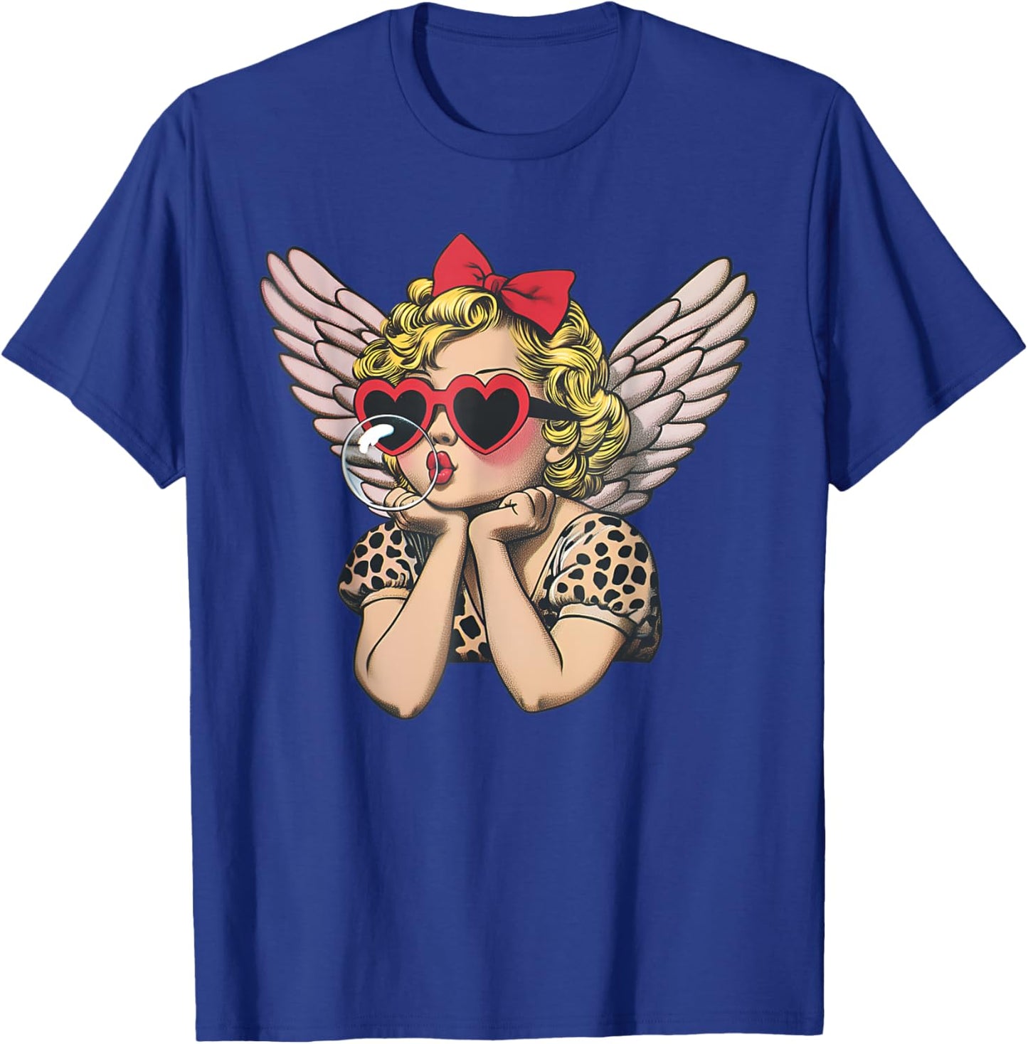Cute Cupid Sunglasses Blowing Bubble Valentines Day Retro T-Shirt - T-Shirt | Royal