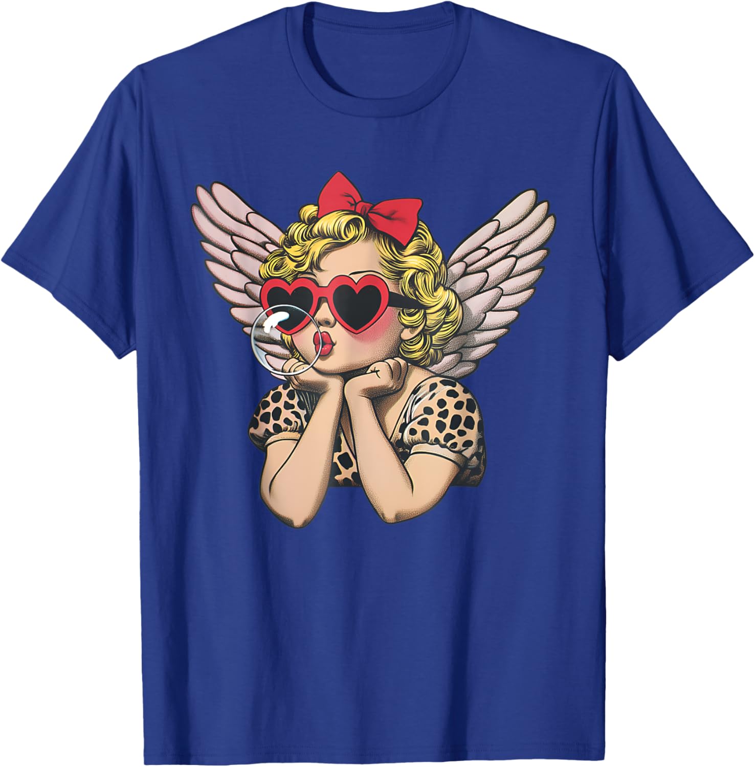 Cute Cupid Sunglasses Blowing Bubble Valentines Day Retro T-Shirt - T-Shirt | Royal