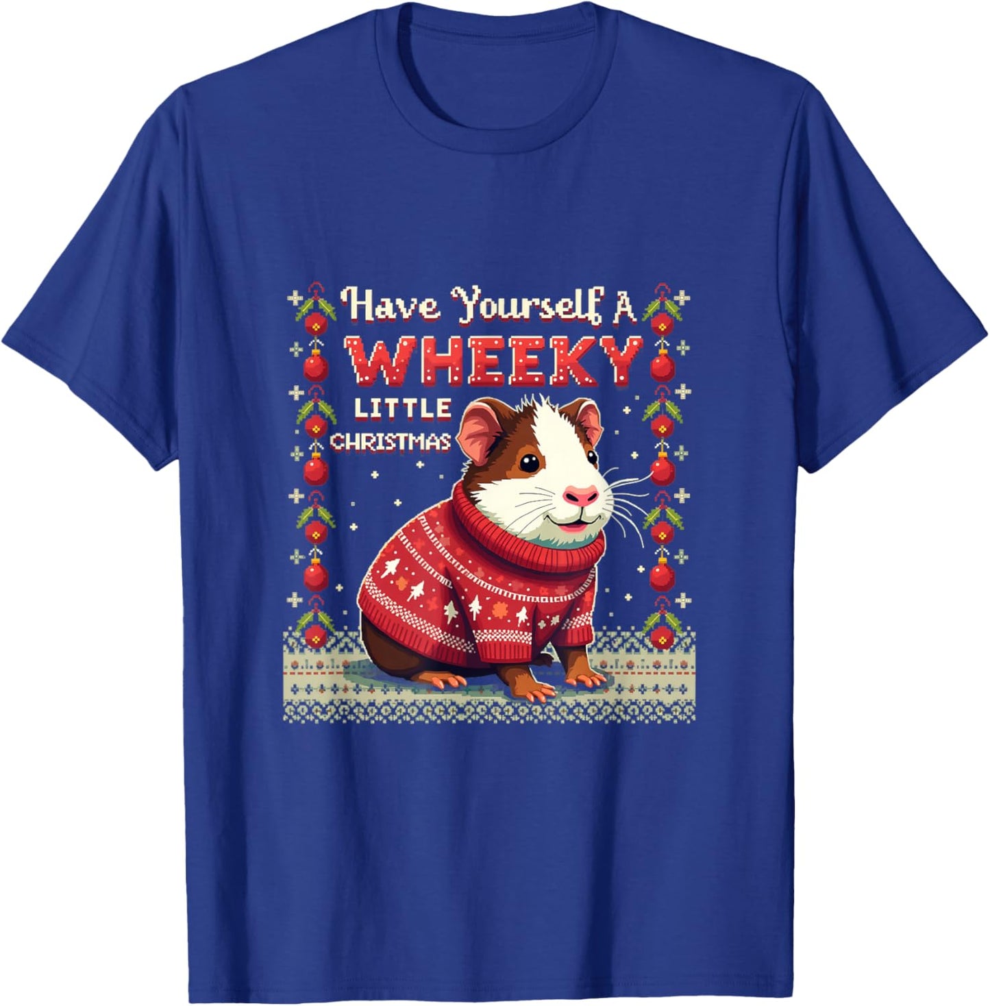 Wheeky Little Christmas Ugly Sweater Guinea Pig T-Shirt - T-Shirt | Royal