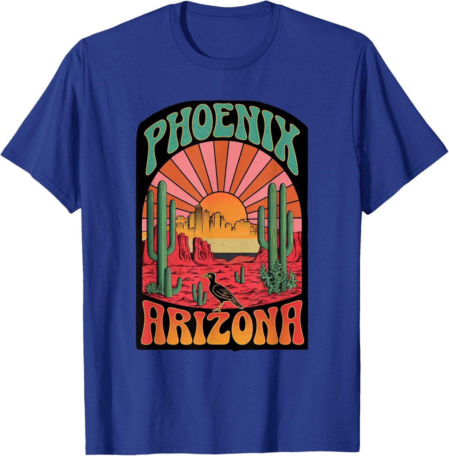 Vintage Phoenix Arizona Skyline Cityscape Retro Style T-Shirt - T-Shirt | Royal