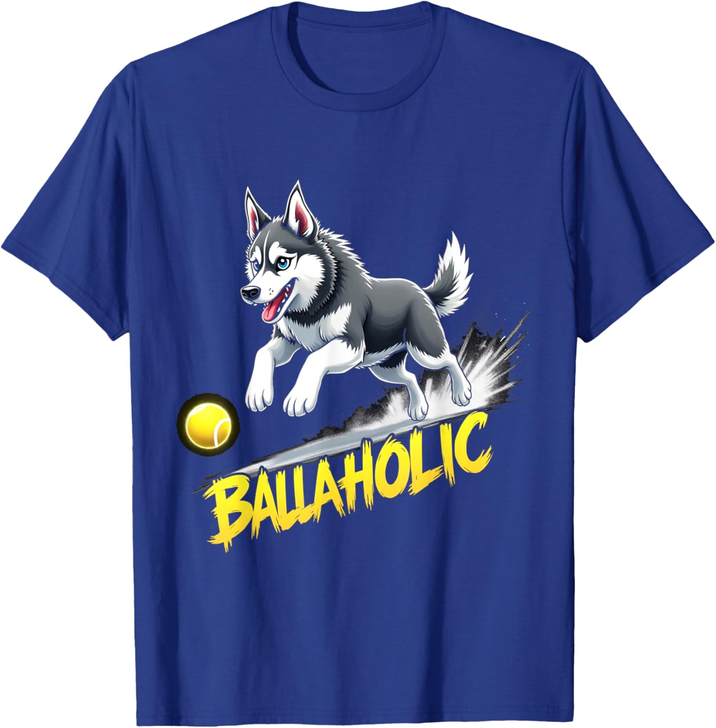 Funny Ballaholic Siberian Husky Dog Chasing Ball T-Shirt - T-Shirt | Royal