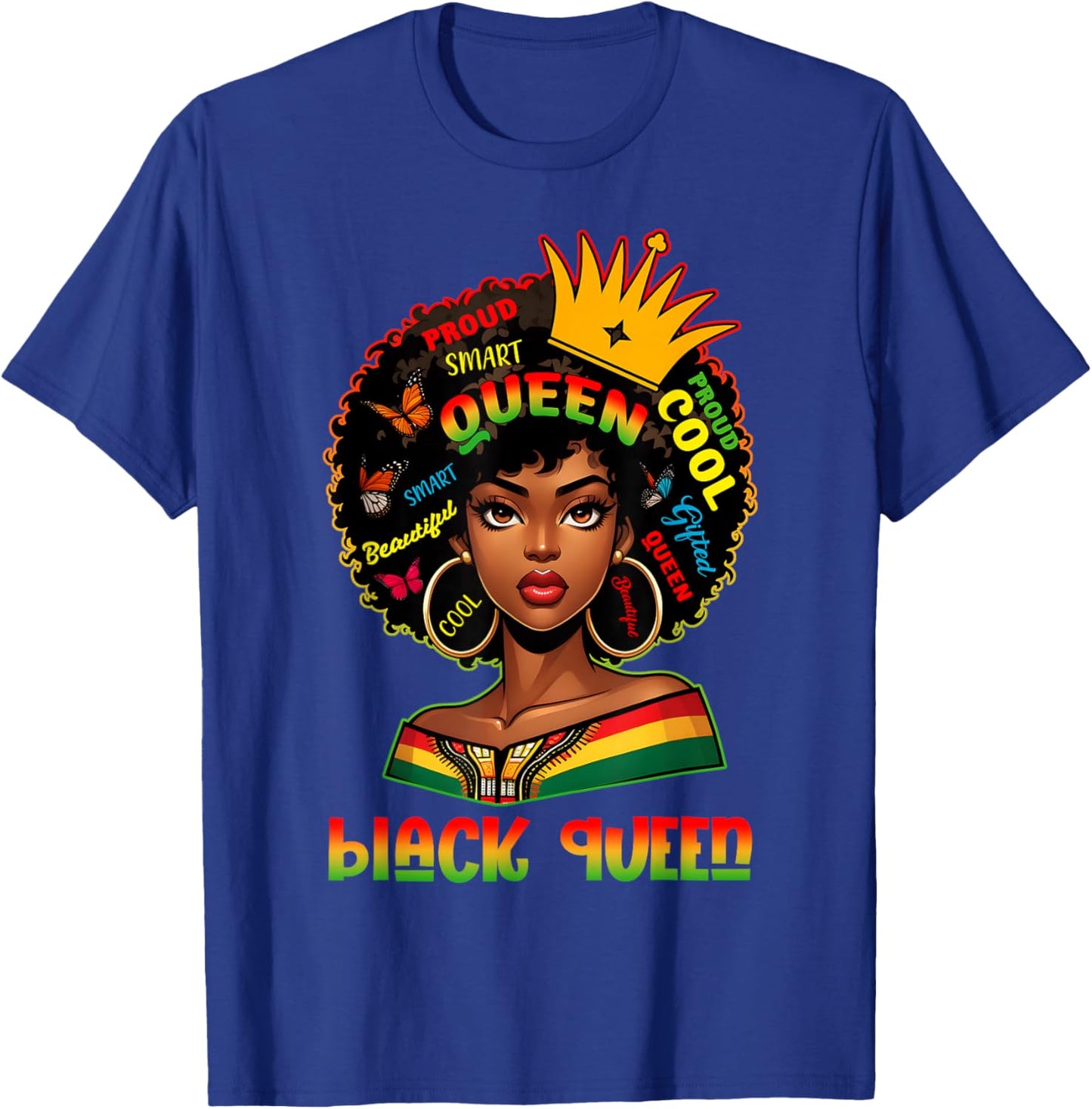 I Am Black History Month Women Girls Afro Black Queen T-Shirt - T-Shirt | Royal