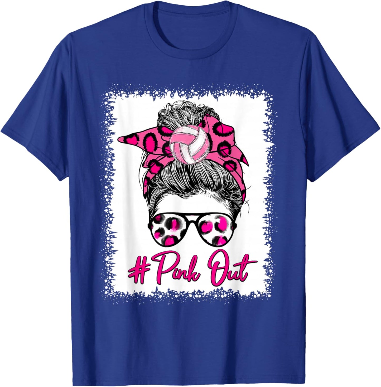Pink Out Messy Bun Volleyball Breast Cancer Sport Lovers T-Shirt - T-Shirt | Royal