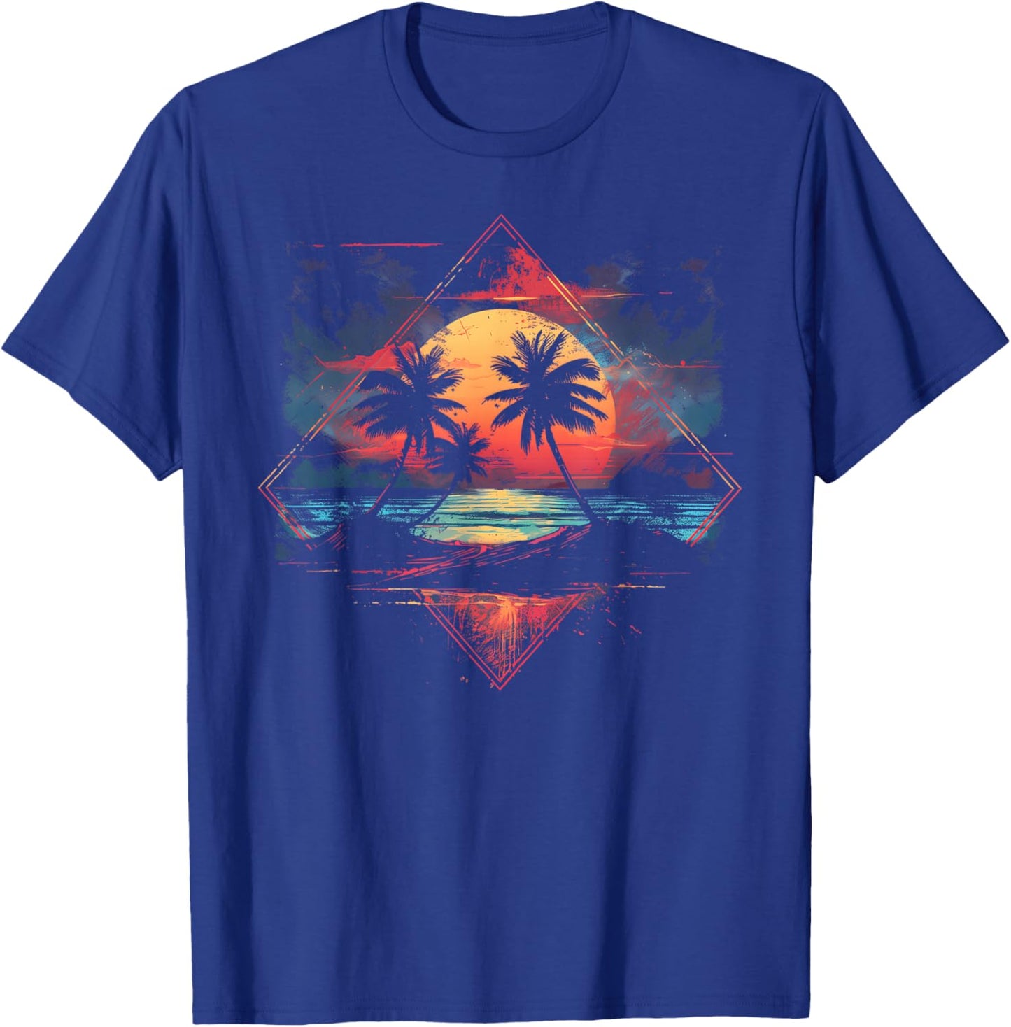 Synthwave 1980s 1990s Palm Trees Sunset Aesthetic Retrowave T-Shirt - T-Shirt | Royal