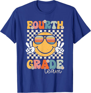 Fourth Grade Team Smile Retro 1st Day of School 4th Grade T-Shirt - T-Shirt | Royal