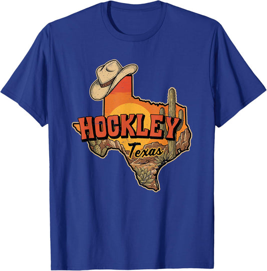 Hockley Texas Vintage Cowboy Hat Desert Cactus Sunset T-Shirt - T-Shirt | Royal